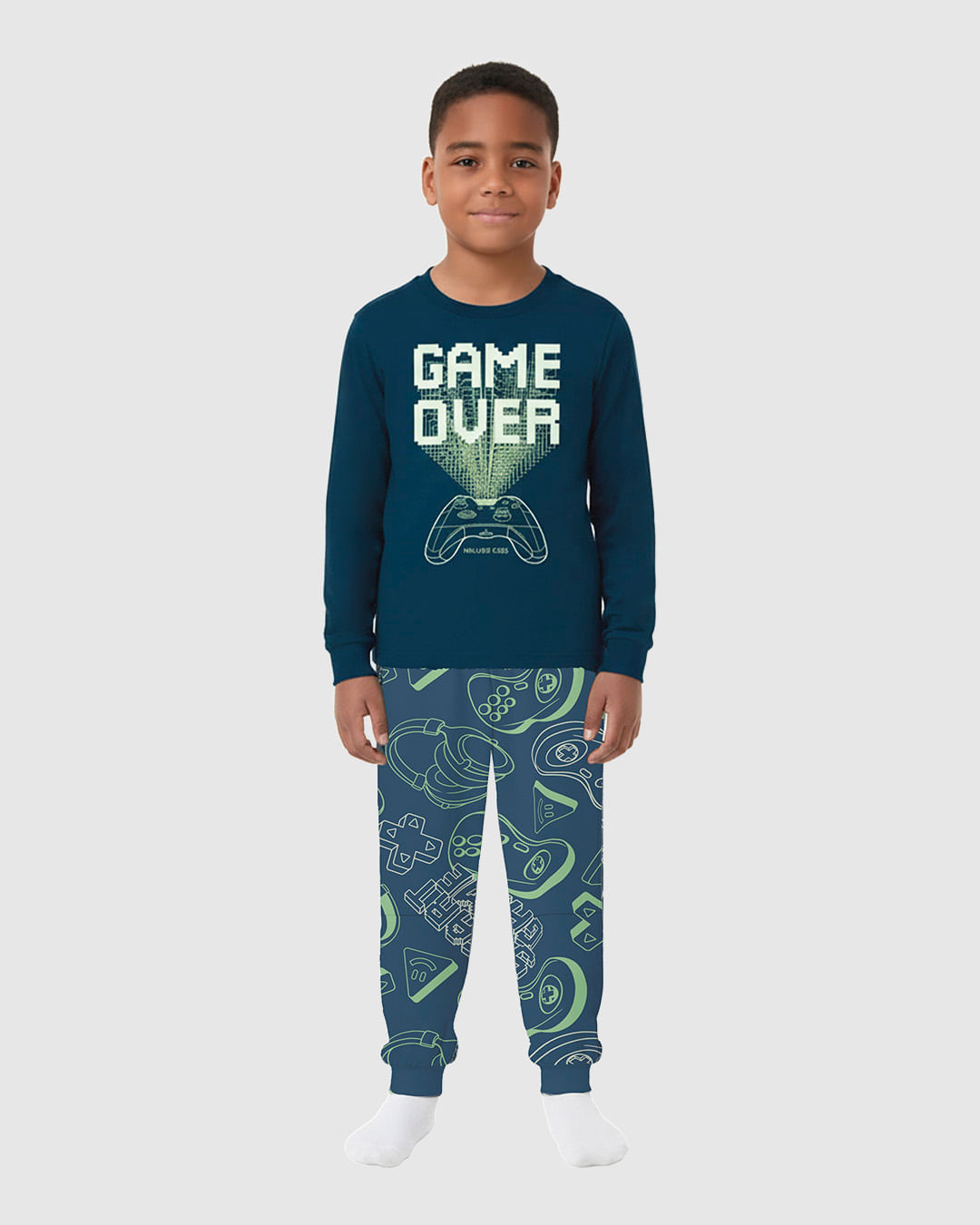 Pijama Infantil Menino Game Over Brilha No Escuro Em Algodão Malwee Kids
