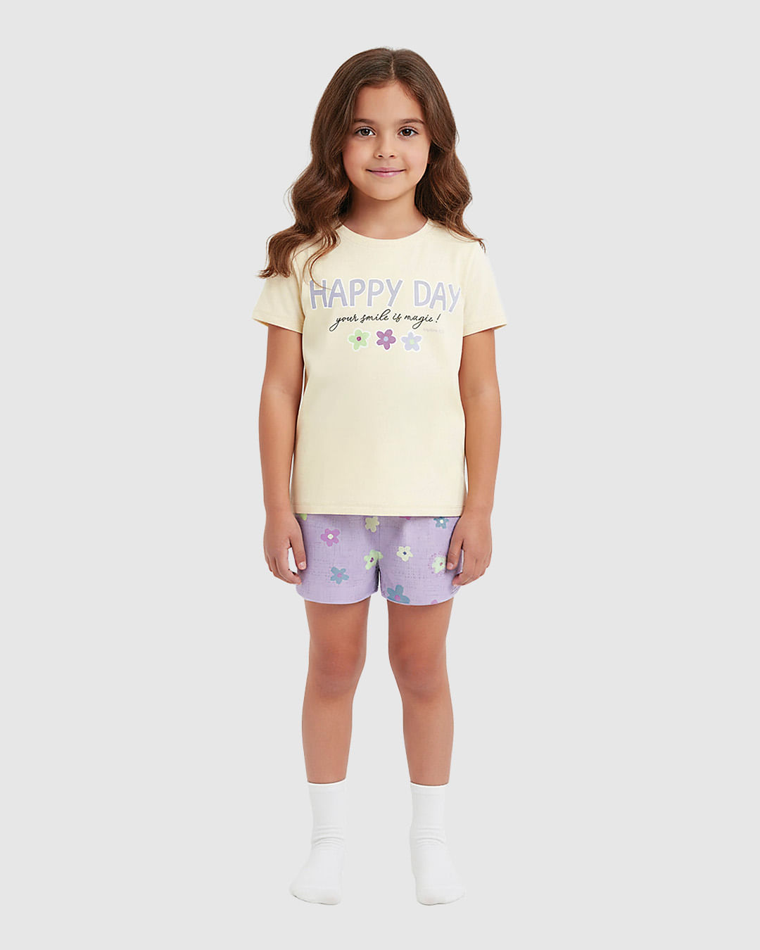 Pijama Curto Infantil Menina Blusa Happy Day Em Algodão Malwee Kids - Off White - 14