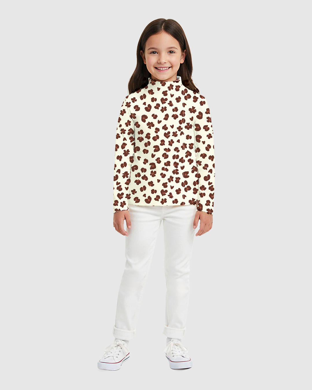 Blusa Infantil Menina Animal Print Gola Alta Manga Longa Em Ribana Malwee Kids