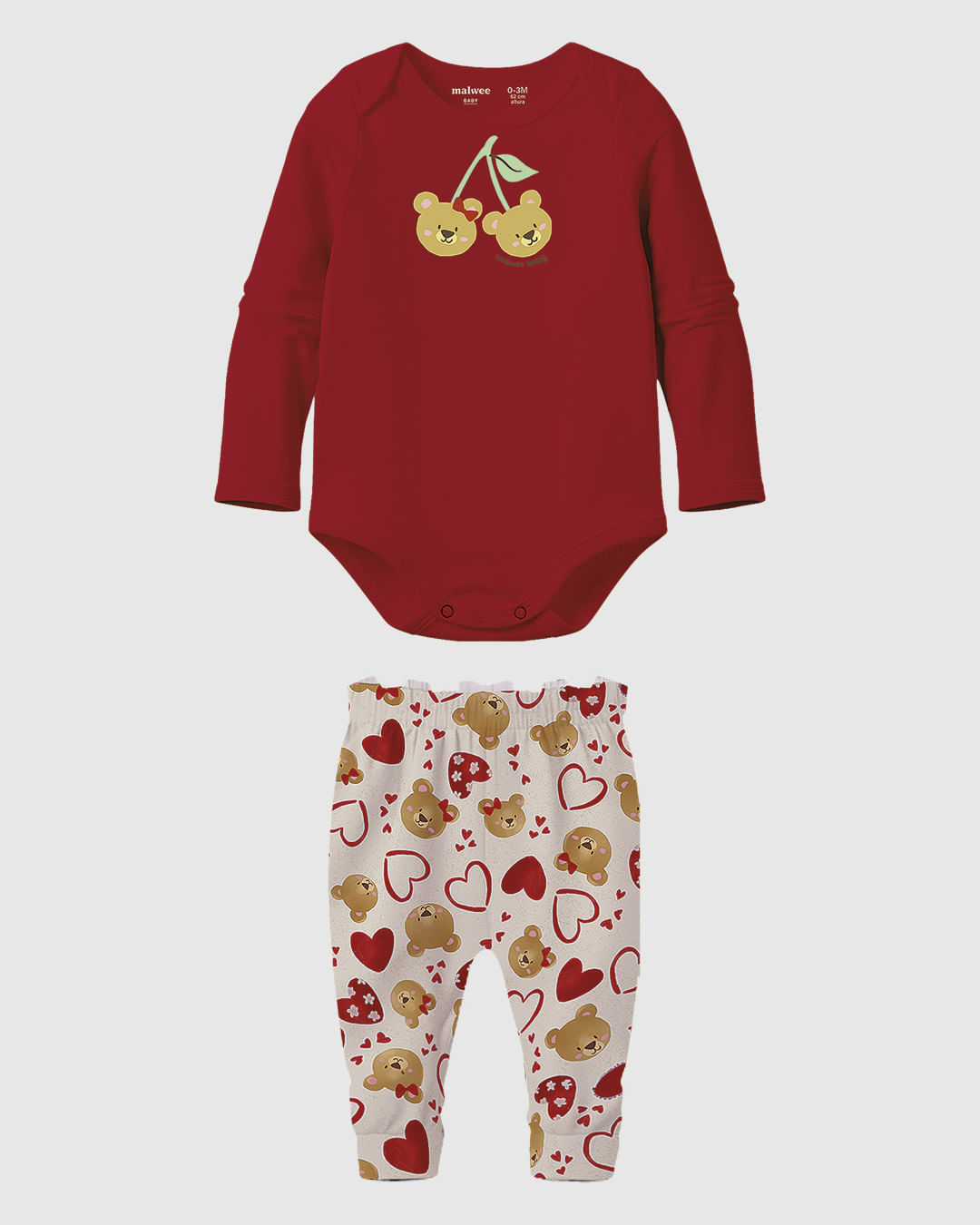 Conjunto Bebê Menina Body Manga Longa E Calça Estampada Malwee Kids