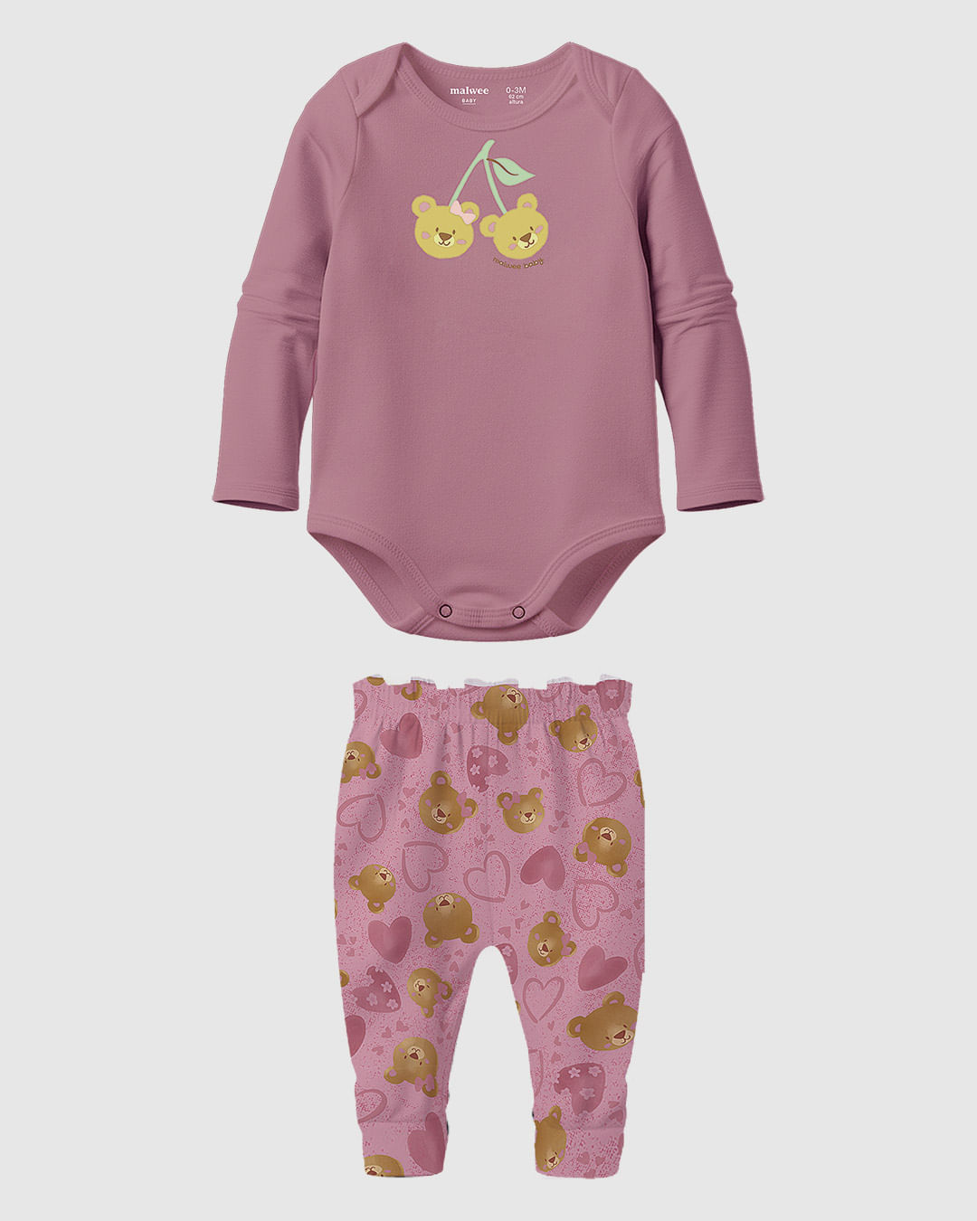 Conjunto Bebê Menina Body Manga Longa E Calça Estampada Malwee Kids
