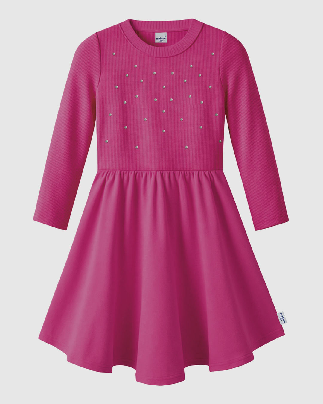 Vestido Infantil Rodado Manga Longa Aplique Metal Malwee Kids