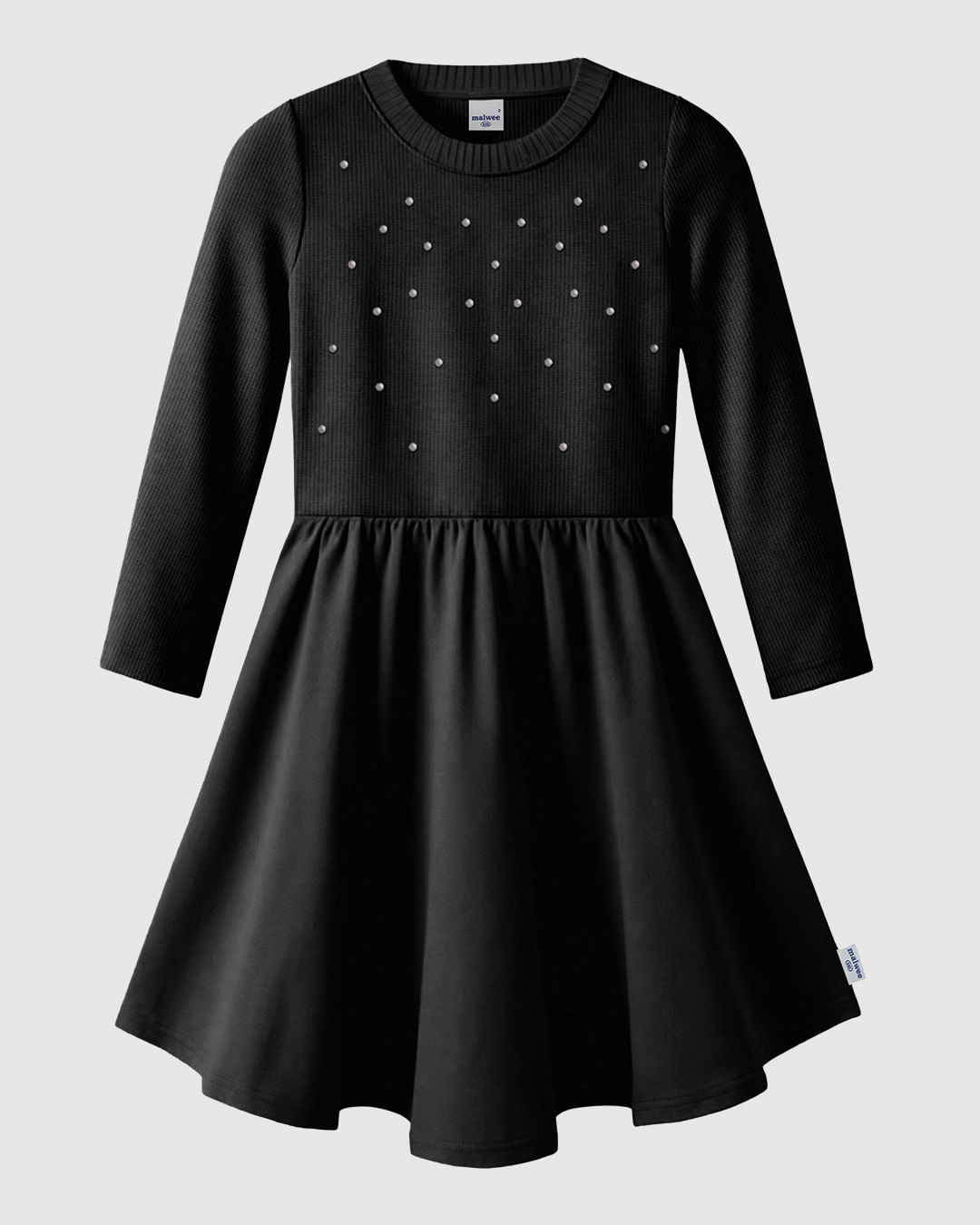 Vestido Infantil Rodado Manga Longa Aplique Metal Malwee Kids