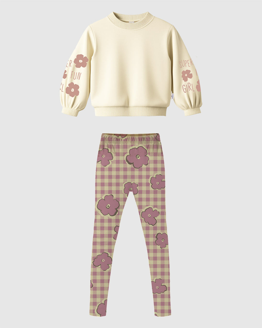 Conjunto Infantil Menina Blusão Mangas Estampadas E Calça Xadrez Malwee Kids