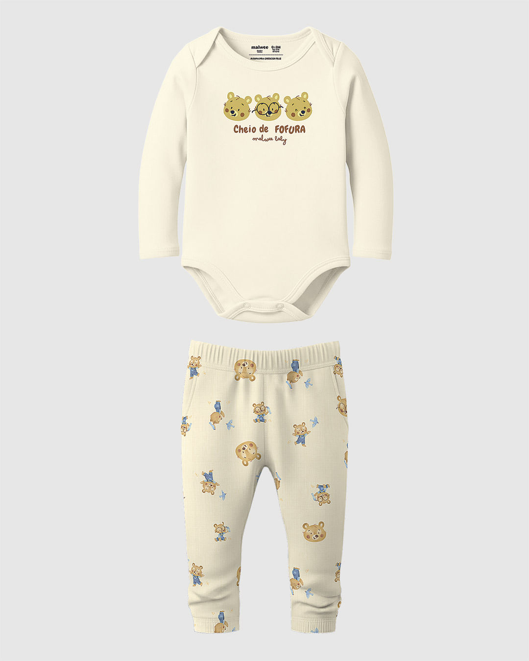 Conjunto Bebê Menino Body Manga Longa Cheio De Fofura E Calça Malwee Kids