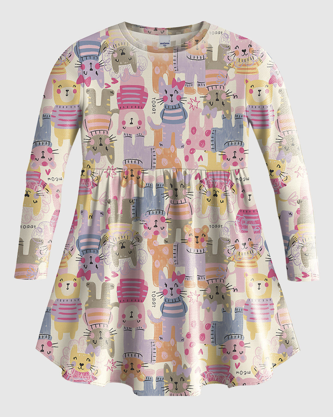 Vestido Infantil Rodado Manga Longa Estampado Em Algodão Malwee Kids - Off White - 2