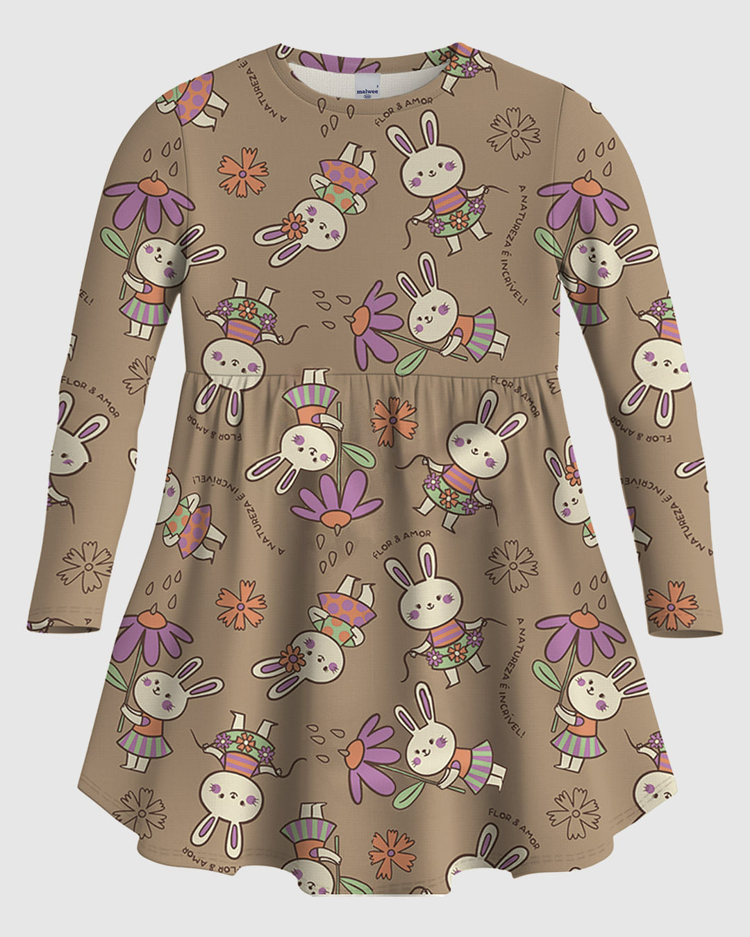 Vestido Infantil Rodado Manga Longa Estampado Em Algodão Malwee Kids