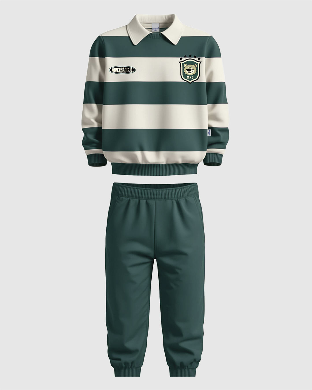 Conjunto Infantil Menino Blusão Listrado Gola Retilínea Em Moletom Malwee Kids