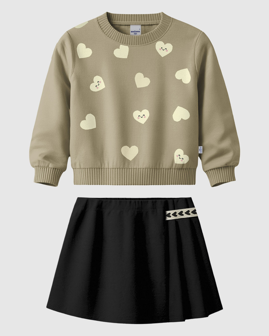 Conjunto Infantil Menina Estampa Glitter Corações E Shorts Saia Malwee Kids