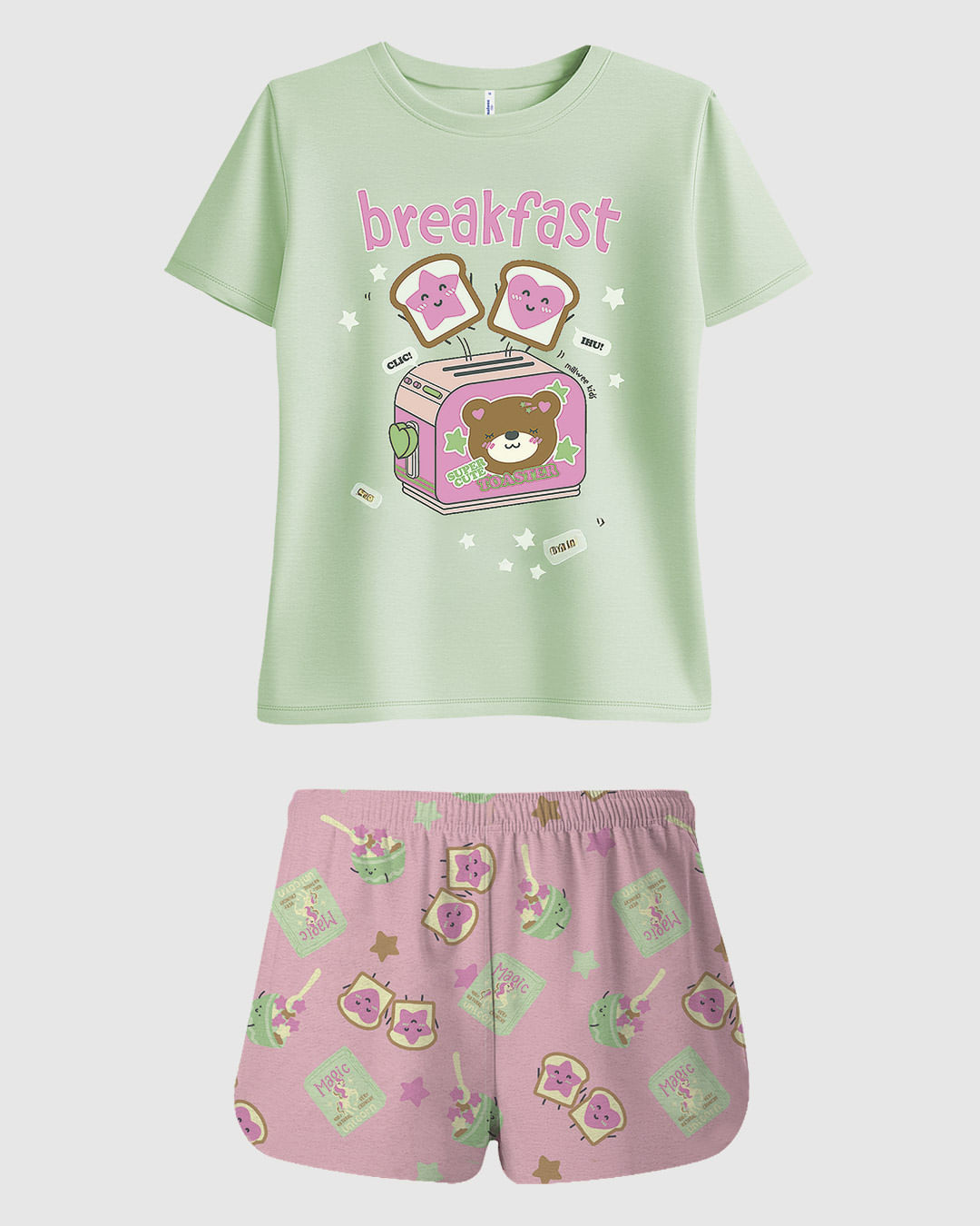 Pijama Curto Infantil Menina Blusa Breakfast em Algodão Malwee Kids