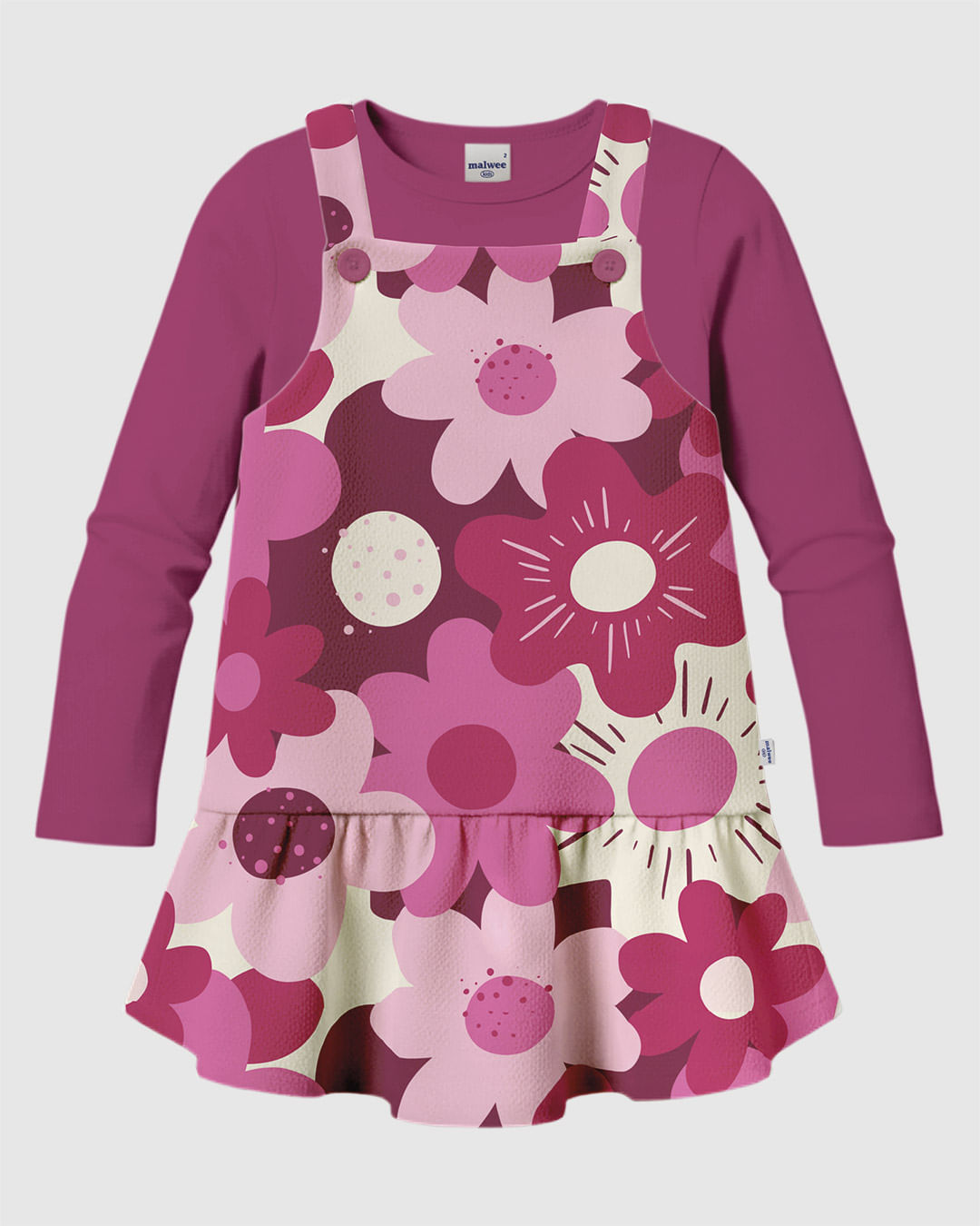 Conjunto Infantil Menina Blusa Manga Longa E Vestido Floral Malwee Kids