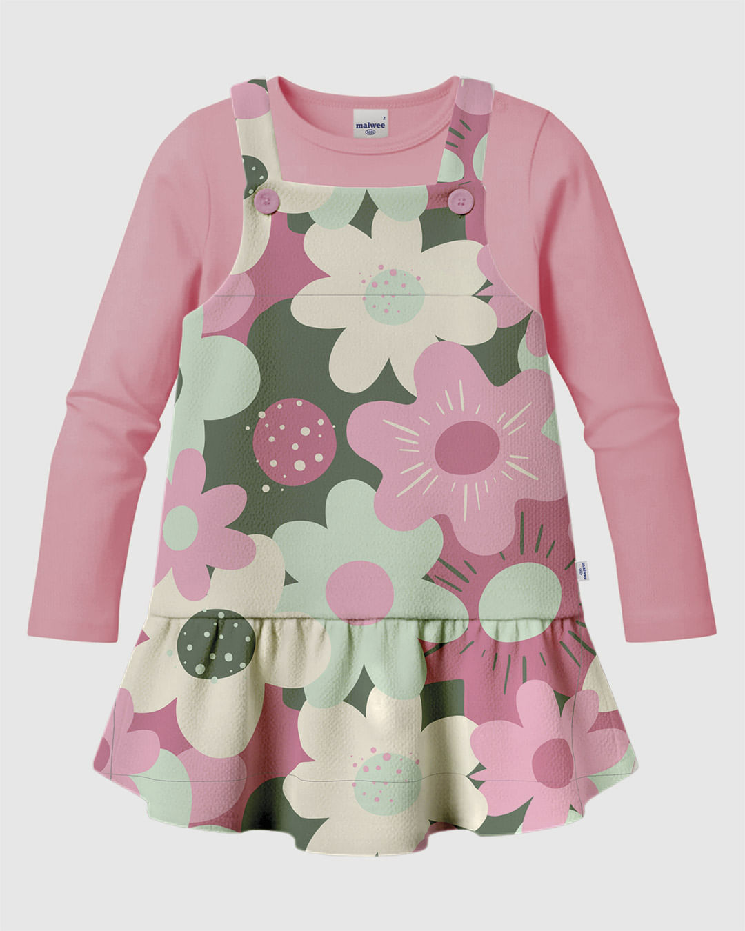 Conjunto Infantil Menina Blusa Manga Longa E Vestido Floral Malwee Kids - Rosa - 1
