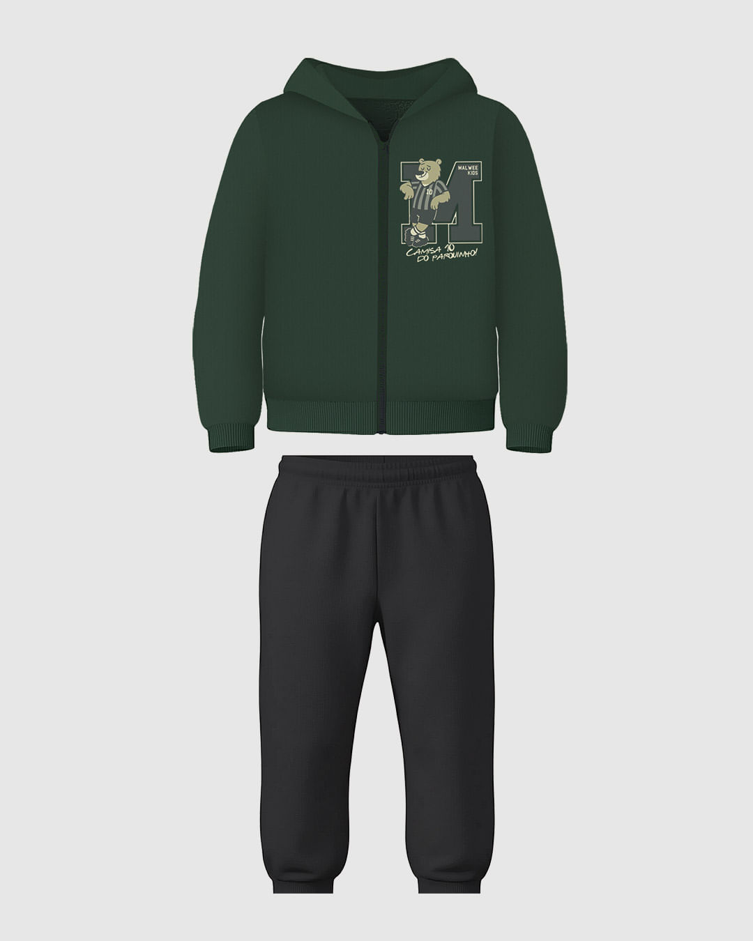 Conjunto Infantil Menino Jaqueta Com Capuz Estampa Puff Malwee Kids - Verde - 2