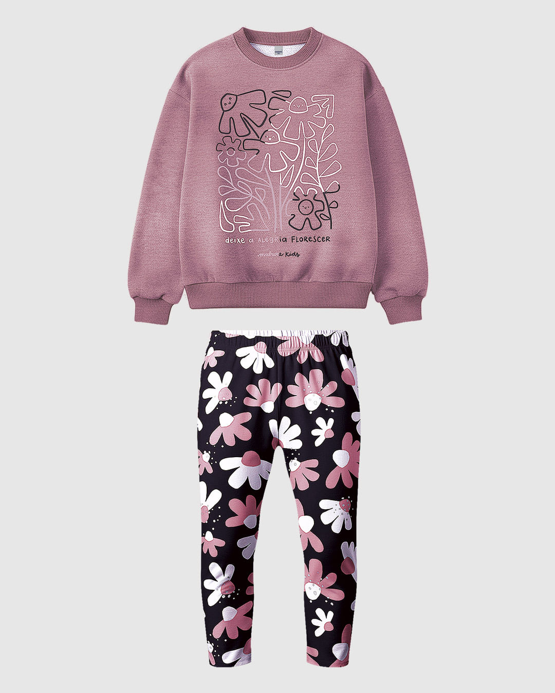 Conjunto Infantil Menina Estampado Blusão E Calça Moletom Flanelado Malwee Kids