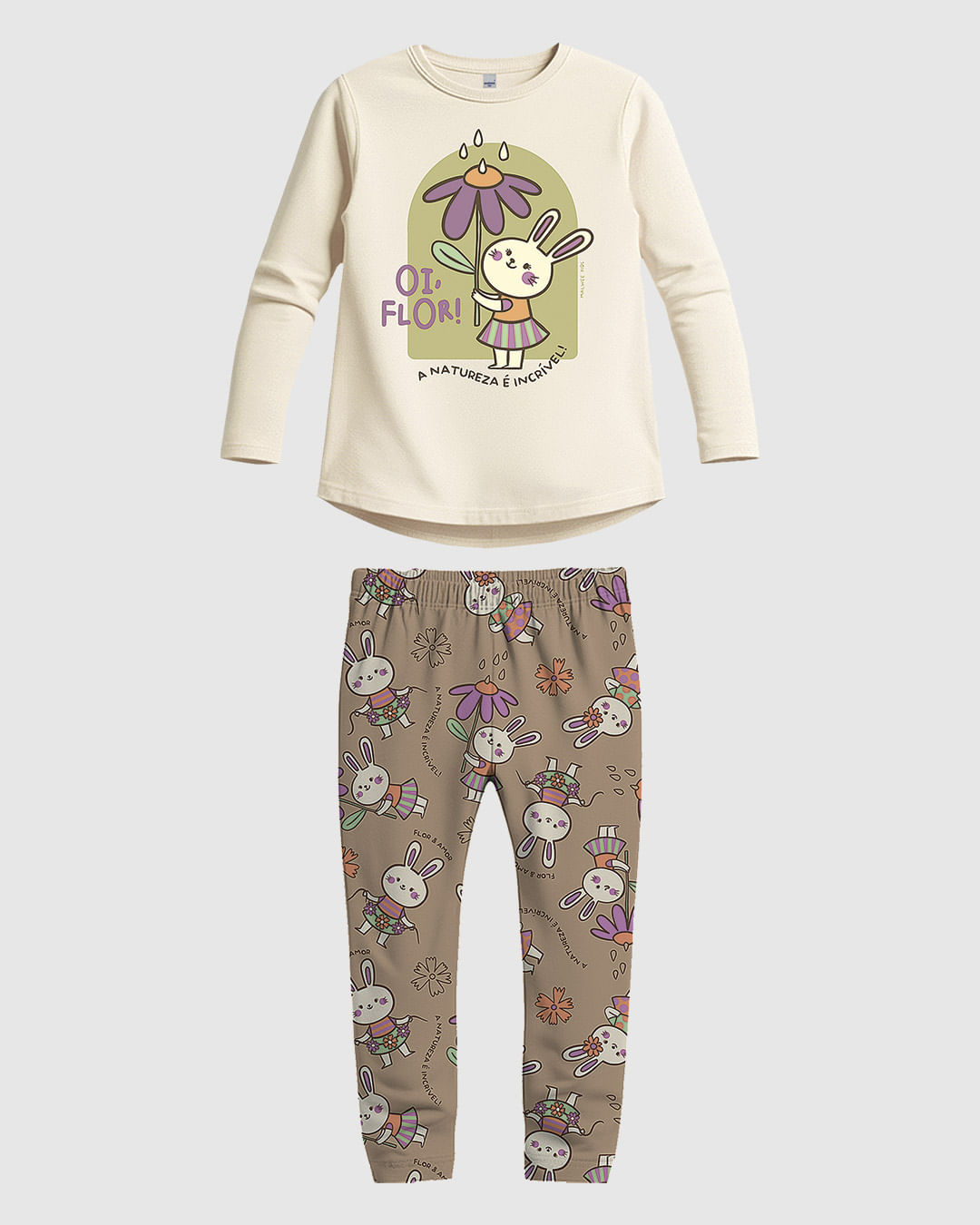 Conjunto Infantil Menina Blusa Manga Longa E Calça Estampada Malwee Kids