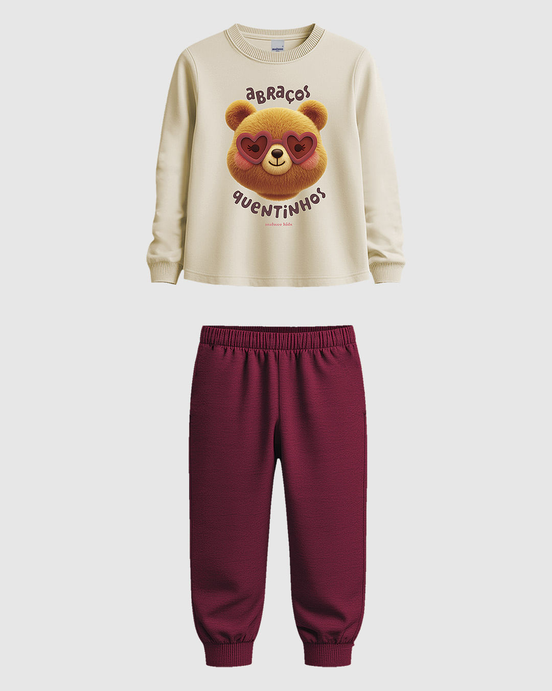 Conjunto Infantil Menina Blusão Abraços Quentinhos Em Moletom Flanelado Malwee Kids