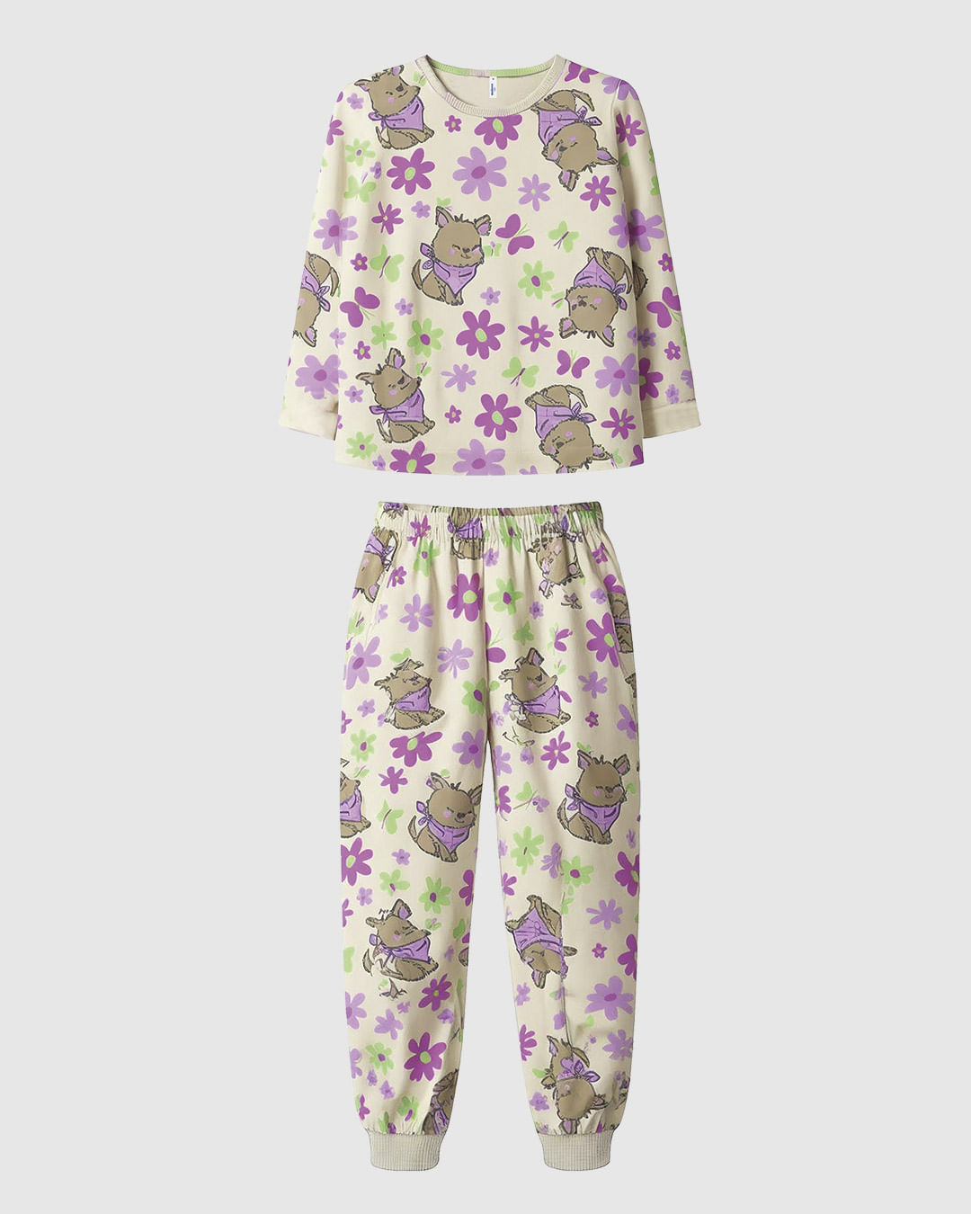 Pijama Infantil Menina Manga Longa Com Punho Em Algodão Malwee Kids - Off White - 6