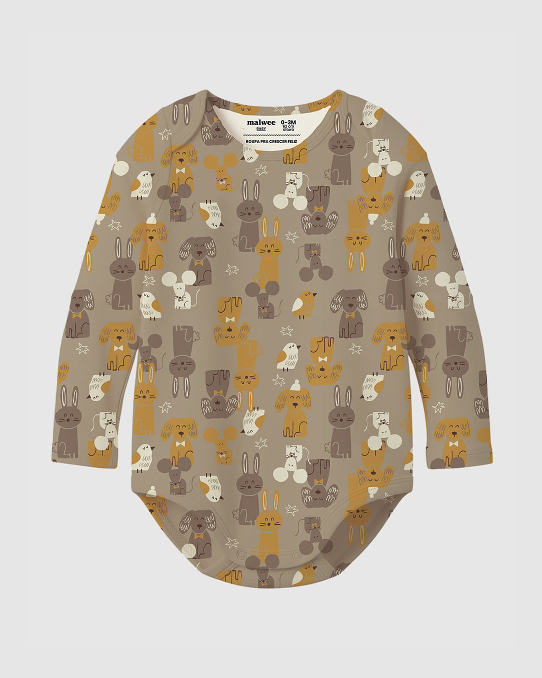 Body Bebê Menino Gola Redonda Manga Longa Estampado Em Algodão Malwee Kids