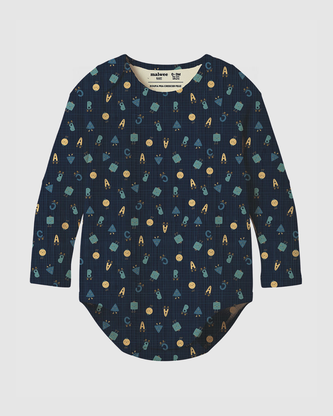 Body Bebê Menino Gola Redonda Manga Longa Estampado Em Algodão Malwee Kids - Azul - 12M