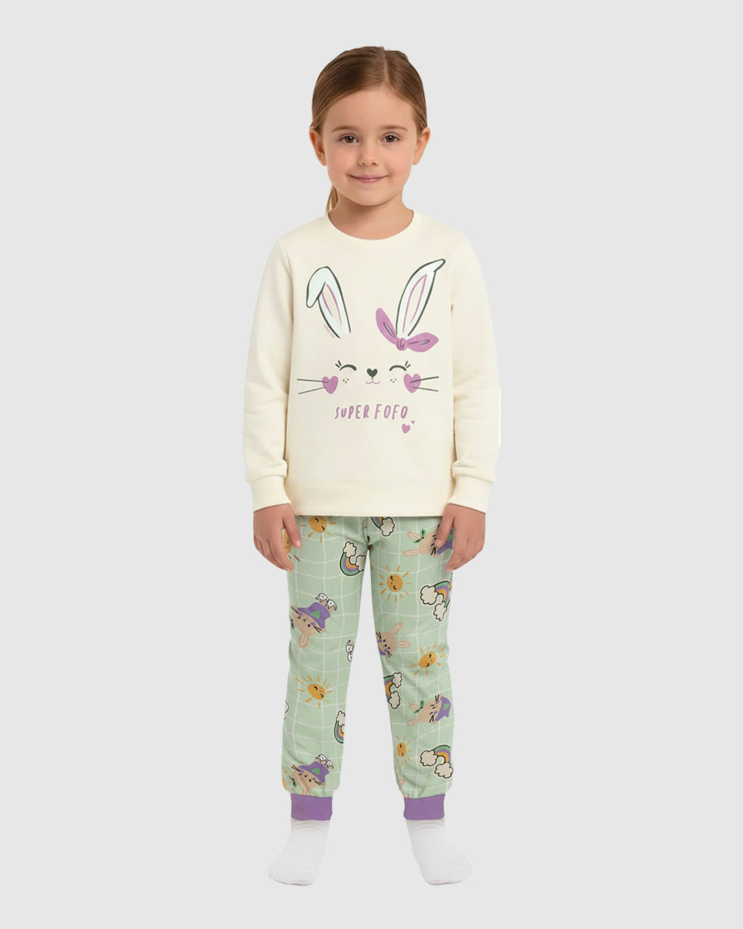 Pijama Longo Infantil Menina Estampa Super Fofo + Fronha Algodão Malwee Kids