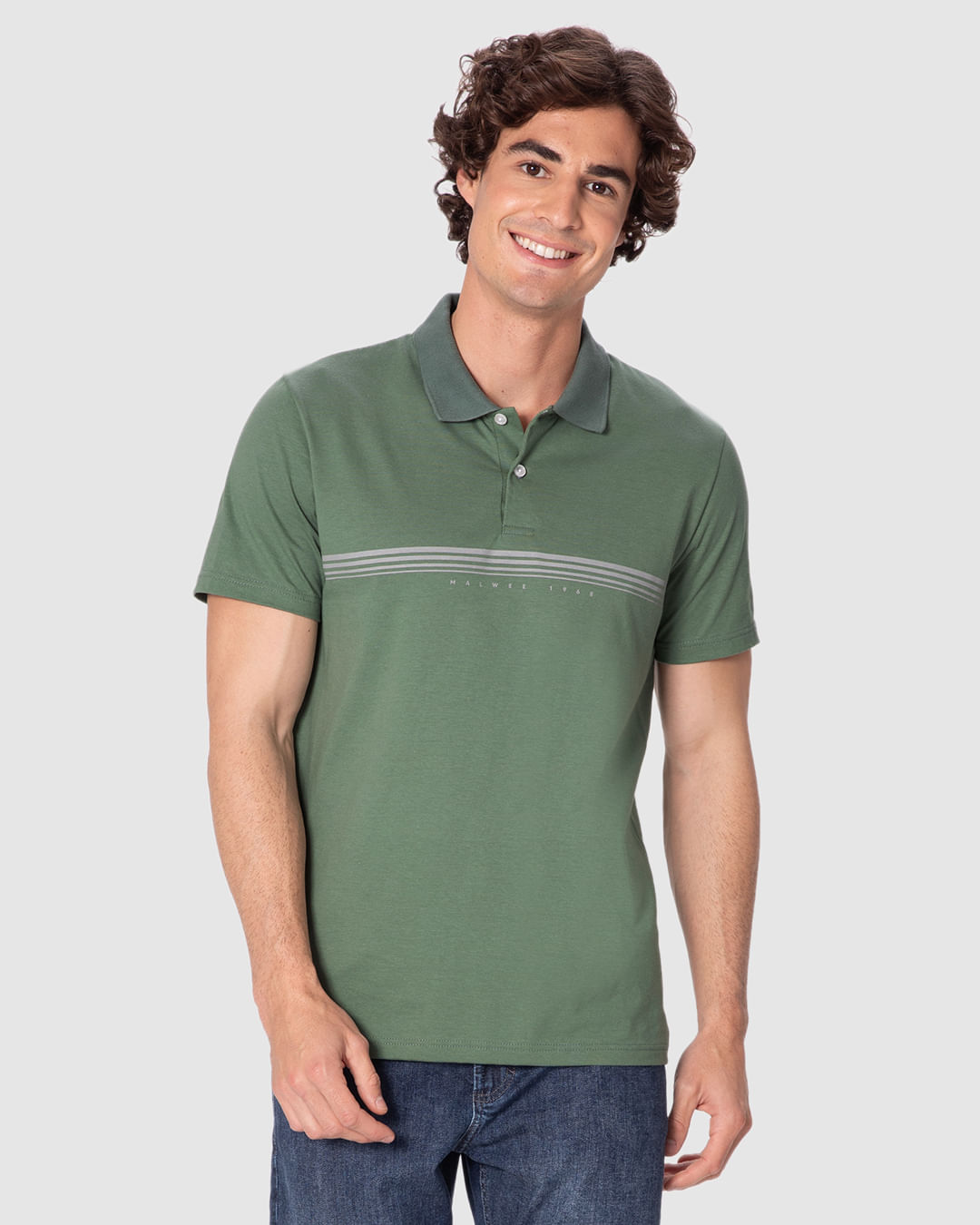 Camisa Polo Masculina Slim Estampa Listrada Discreta Frontal Em Algodão