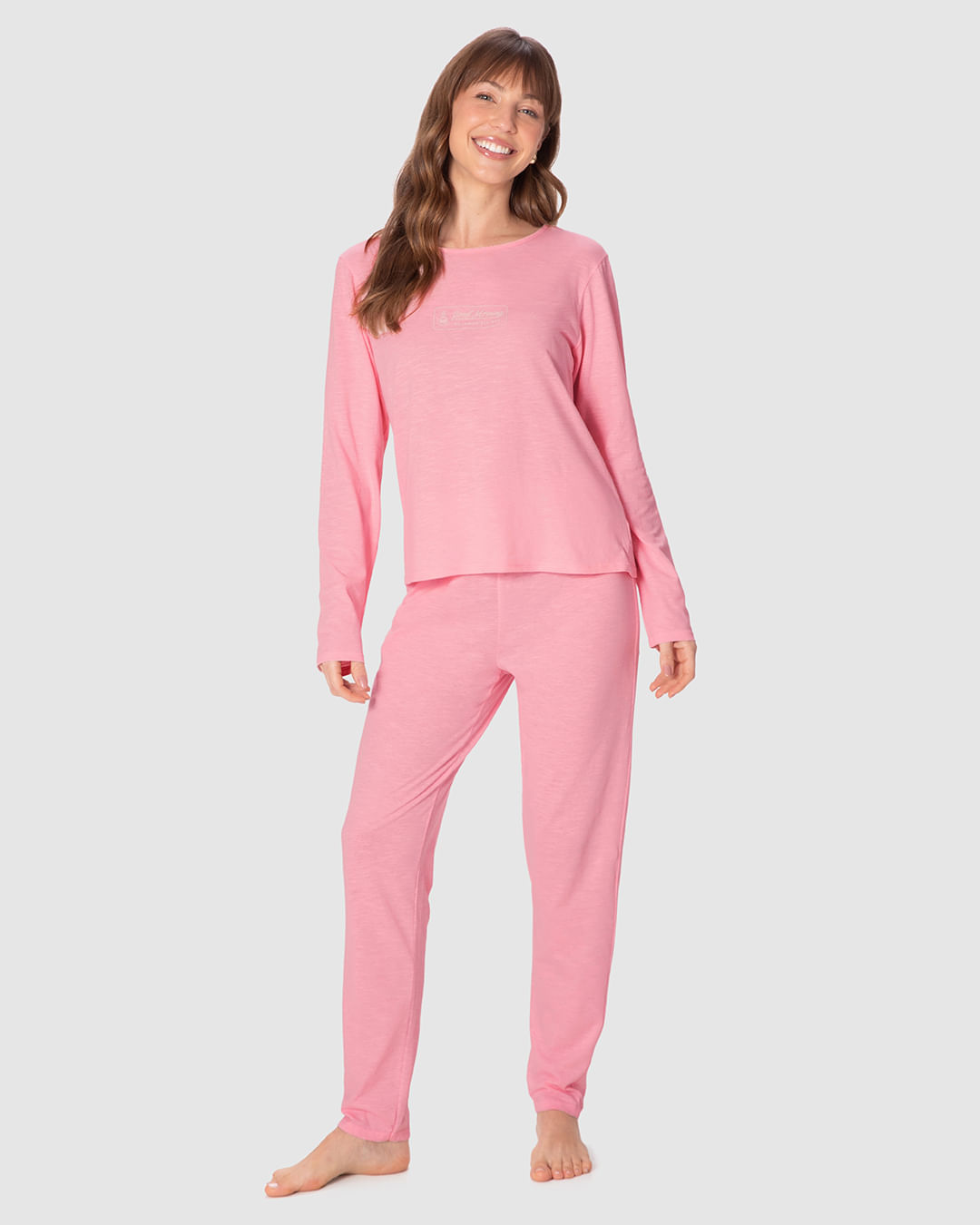 Pijama Longo Feminino Good Morning Pajamas All Day em Malha Fio a Fio