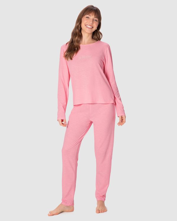 Pijama Longo Feminino Good Morning Pajamas All Day Em Malha Fio A Fio Rosa - G