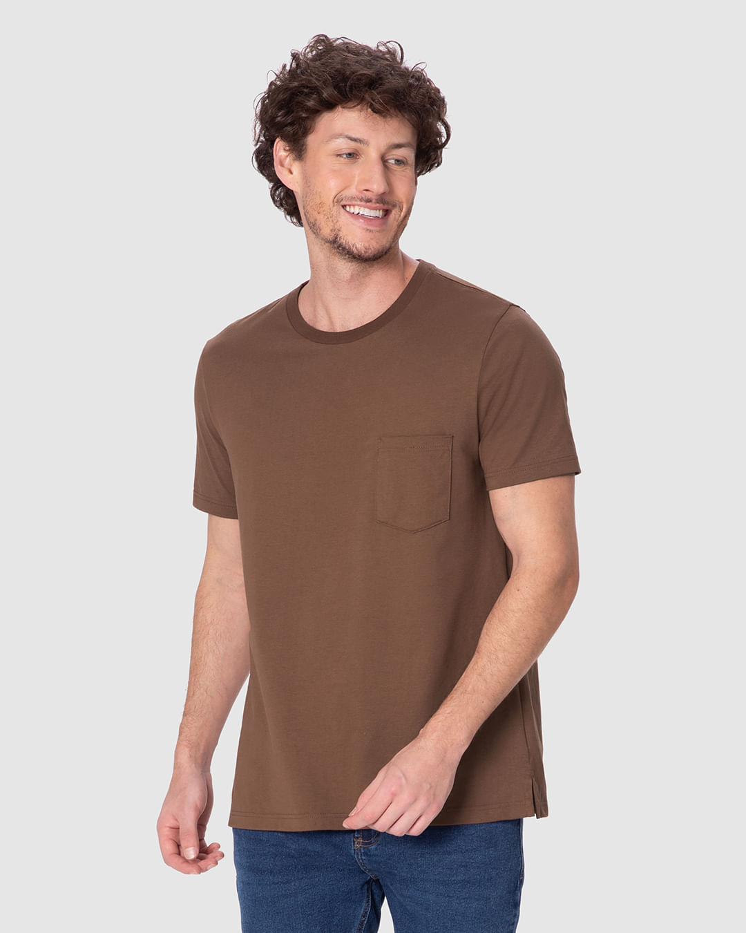 Camiseta Masculina Slim Bolso Frontal Abertura Lateral Em Malha Comfy Touch