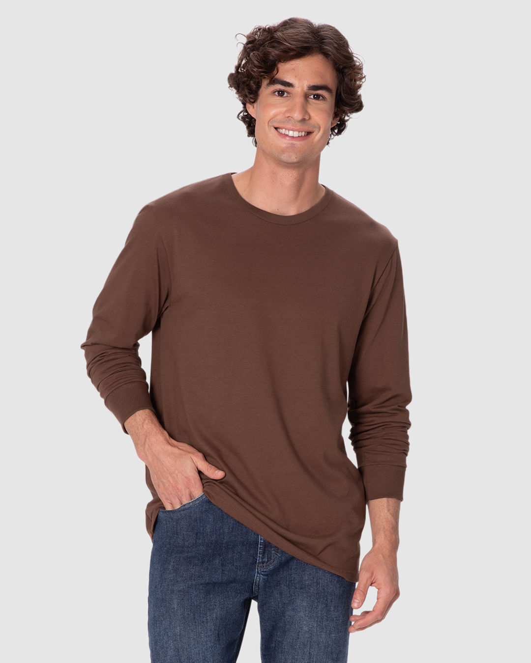 Camiseta Masculina Regular Manga Longa Em Malha Comfy Touch