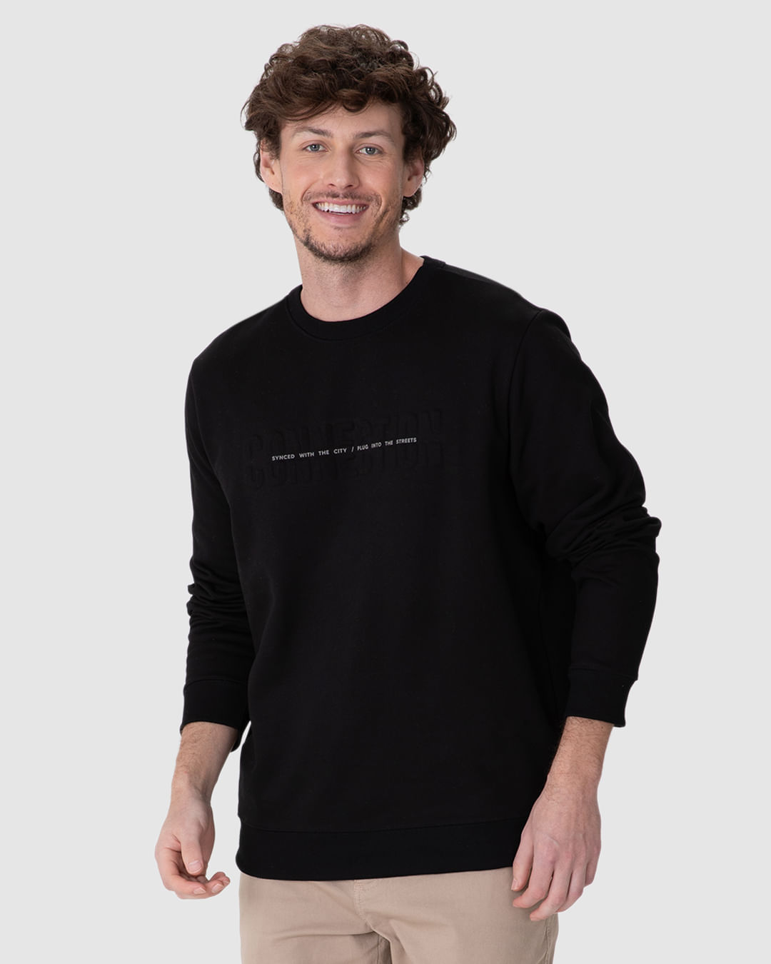 Blusão Masculino Estampa Lettering Alto-Relevo Em Moletom Flanelado