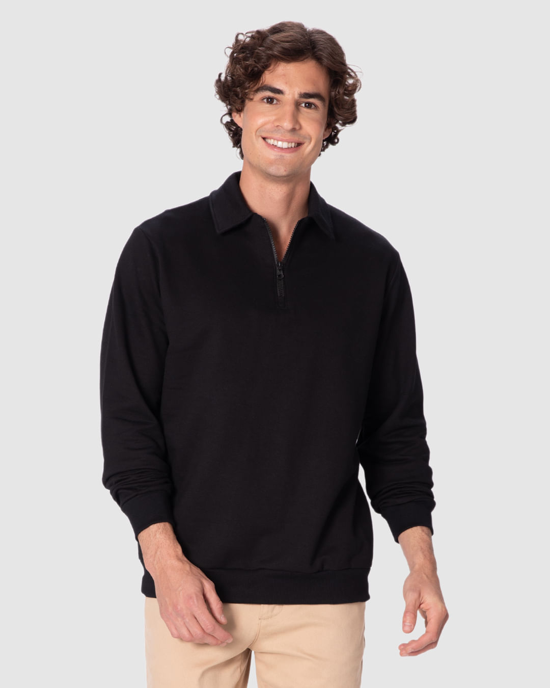 Jaqueta Masculina Regular Gola Fecho Zíper Em Moletom Flanelado