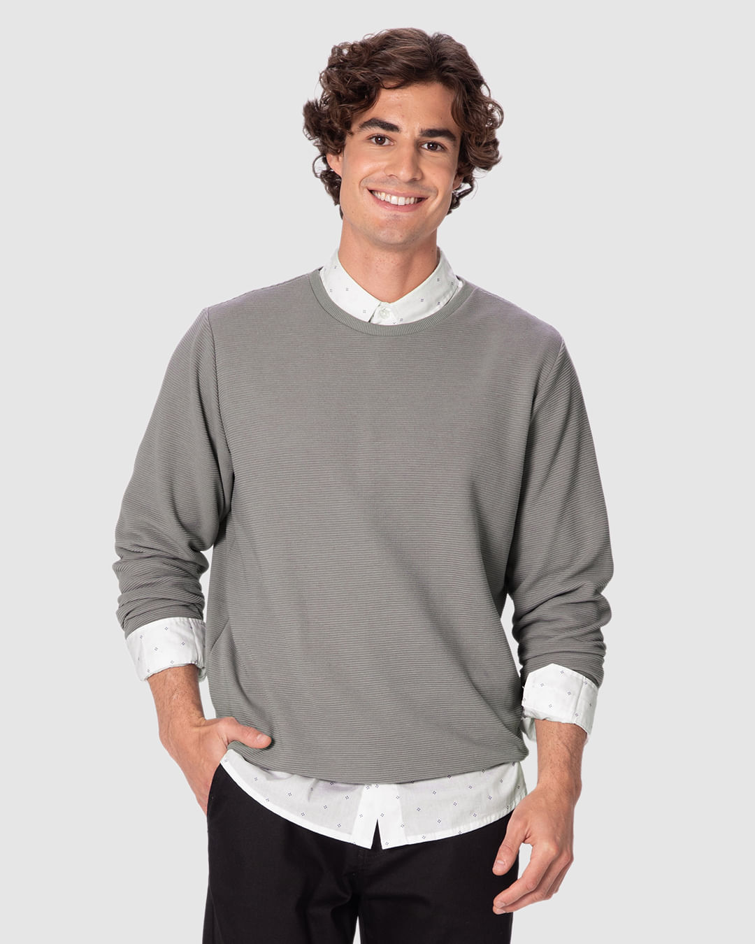 Blusão Masculino Regular Gola Redonda Em Malha Texturizada
