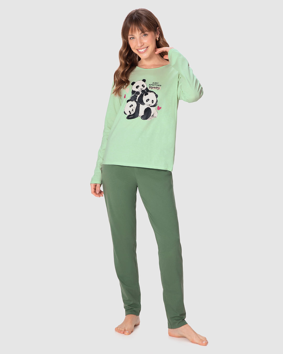 Pijama Longo Feminino Blusa Just Another Monday Em Malha 100% Algodão