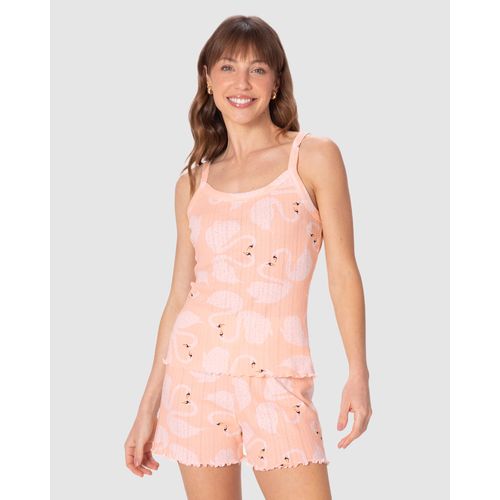Pijama Curto Feminino Estampado em Malha Jacquard Texturizada