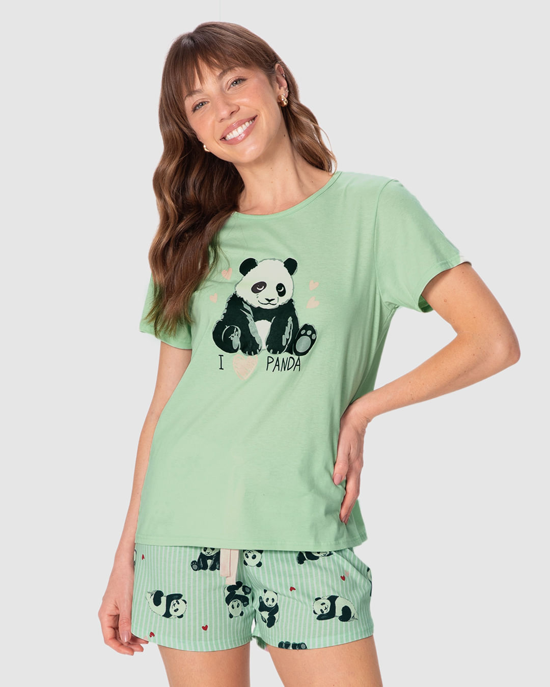 Pijama Curto Feminino Shorts Runner Estampado Em Malha Algodão