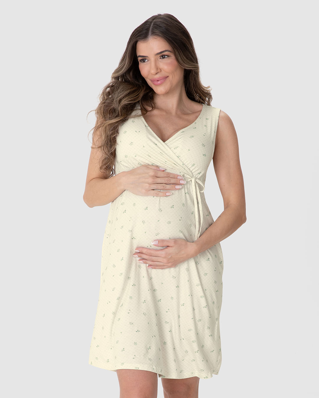 Camisola Feminina Gestante Decote V Transpassado Em Viscose Stretch