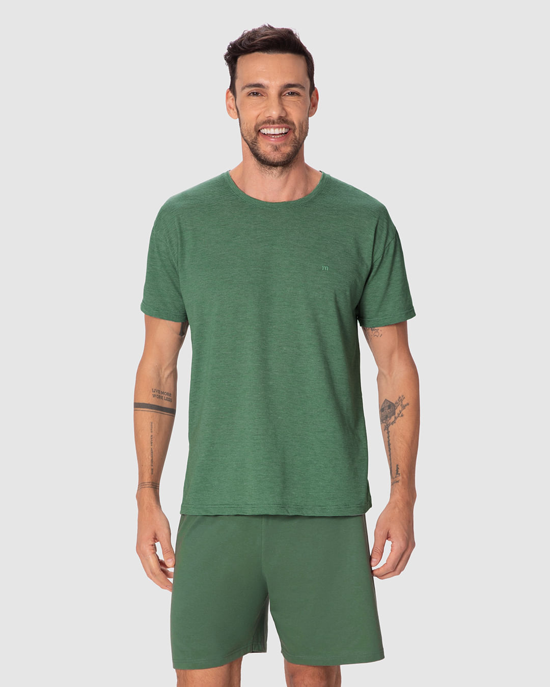 Pijama Curto Masculino Camiseta Manga Curta E Shorts Em Malha Fio A Fio