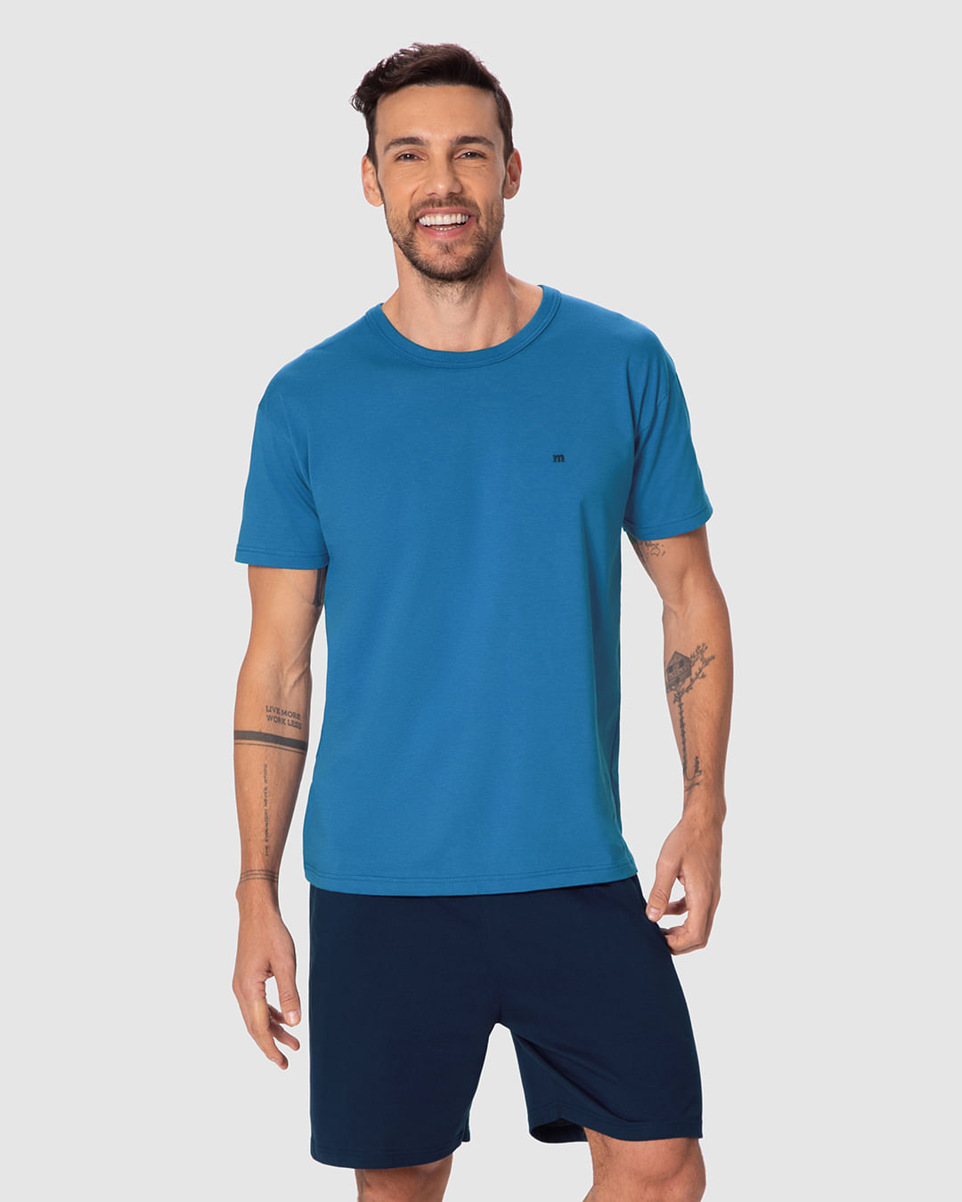 Pijama Curto Masculino Bordado Peitoral Em Malha 100% Algodão