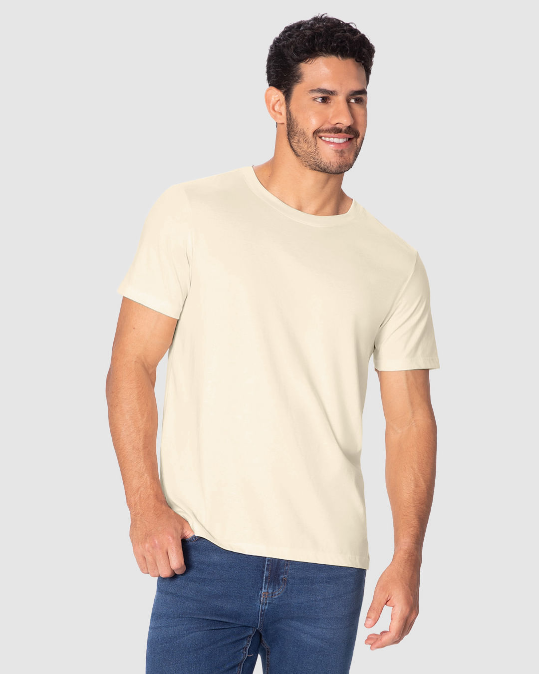Camiseta Básica Masculina Slim Eiqueta Estampada Em Algodão Pima