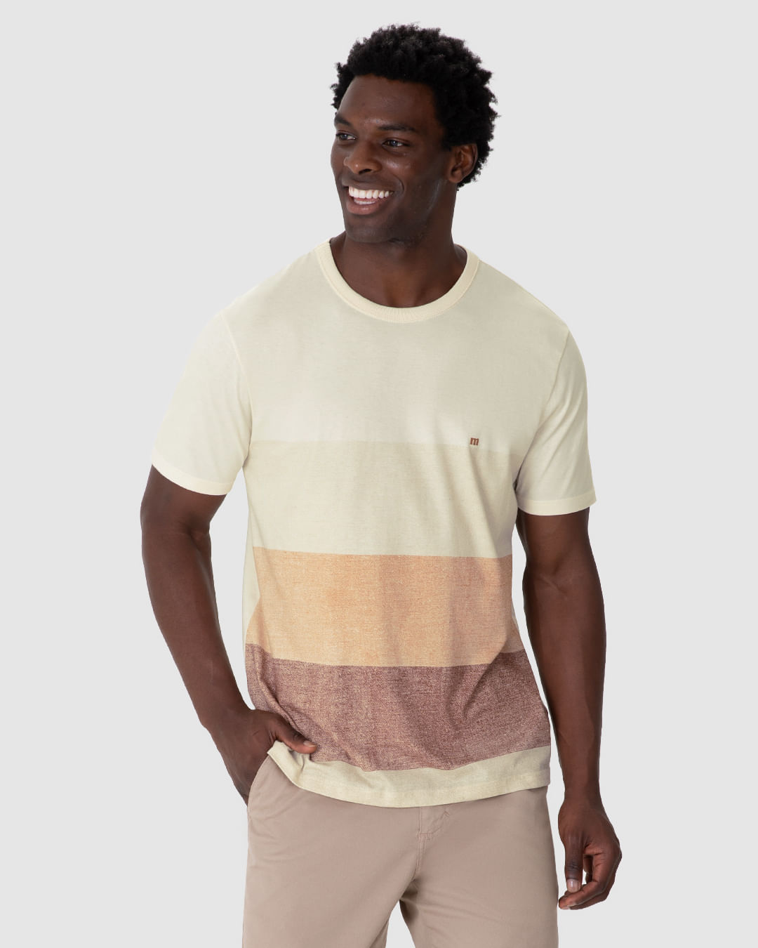 Camiseta Masculina Regular Estampa Listras Frontais Em Algodão