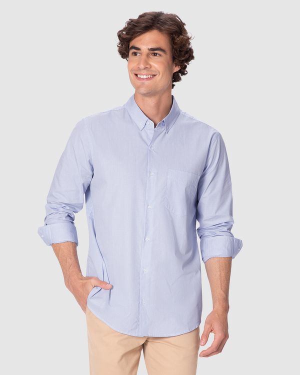 Camisa Masculina Slim Manga Longa Detalhe Bolso Funcional Em Tecido Algodão Branco - P