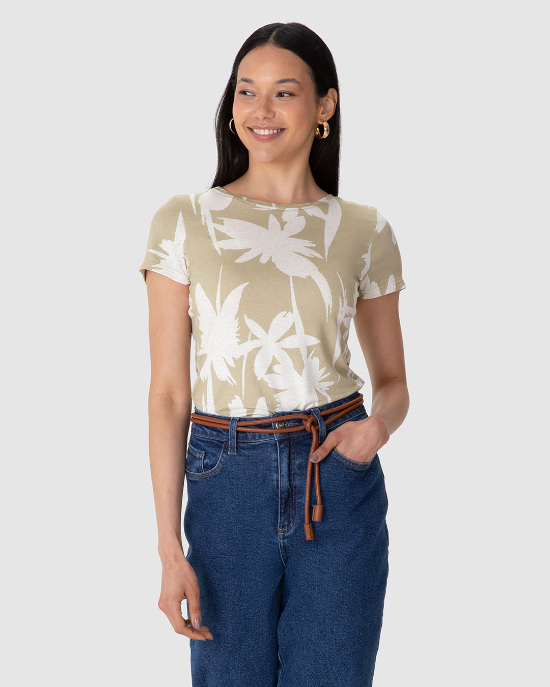 Blusa Feminina Estampada Manga Curta Em Malha Viscolinho Stretch