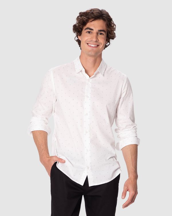 Camisa Masculina Slim Estampada Em Tricoline Stretch Branco - XGG