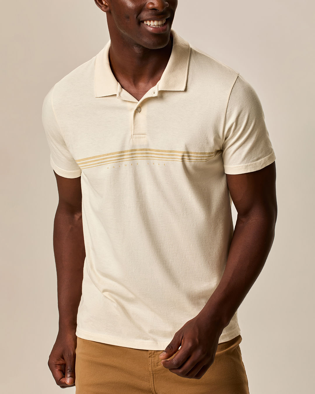 Camisa Polo Masculina Slim Estampa Listrada Discreta Frontal em Algodão