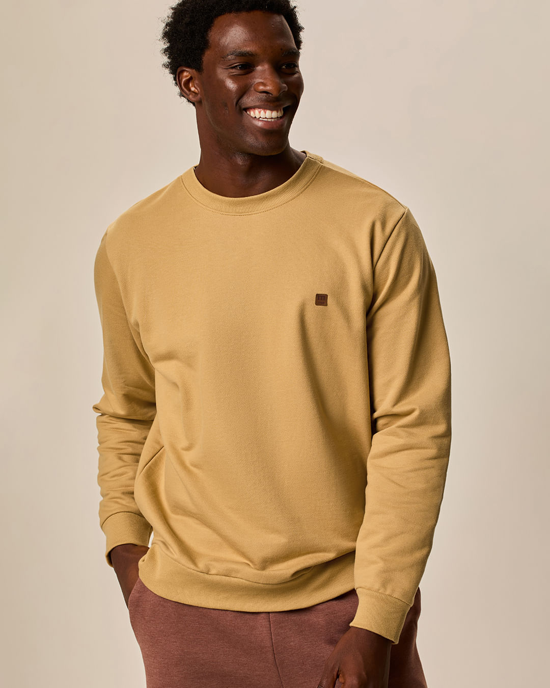 Blusão Masculino Regular Etiqueta Decorativa No Peitoral Em Moletom Sarjado