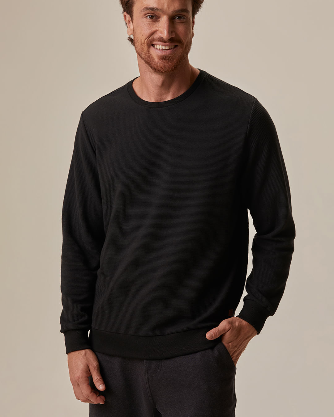 Blusão Masculino Regular Gola Redonda Em Malha Texturizada