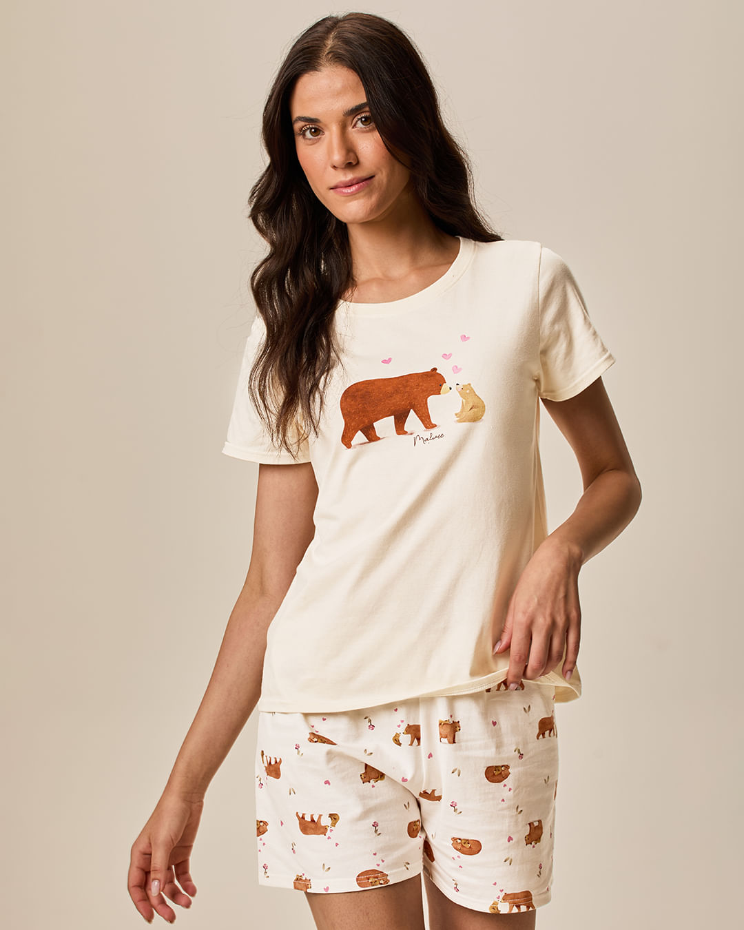 Pijama Curto Feminino Estampa Especial Mães E Filhas Em Malha Algodão
