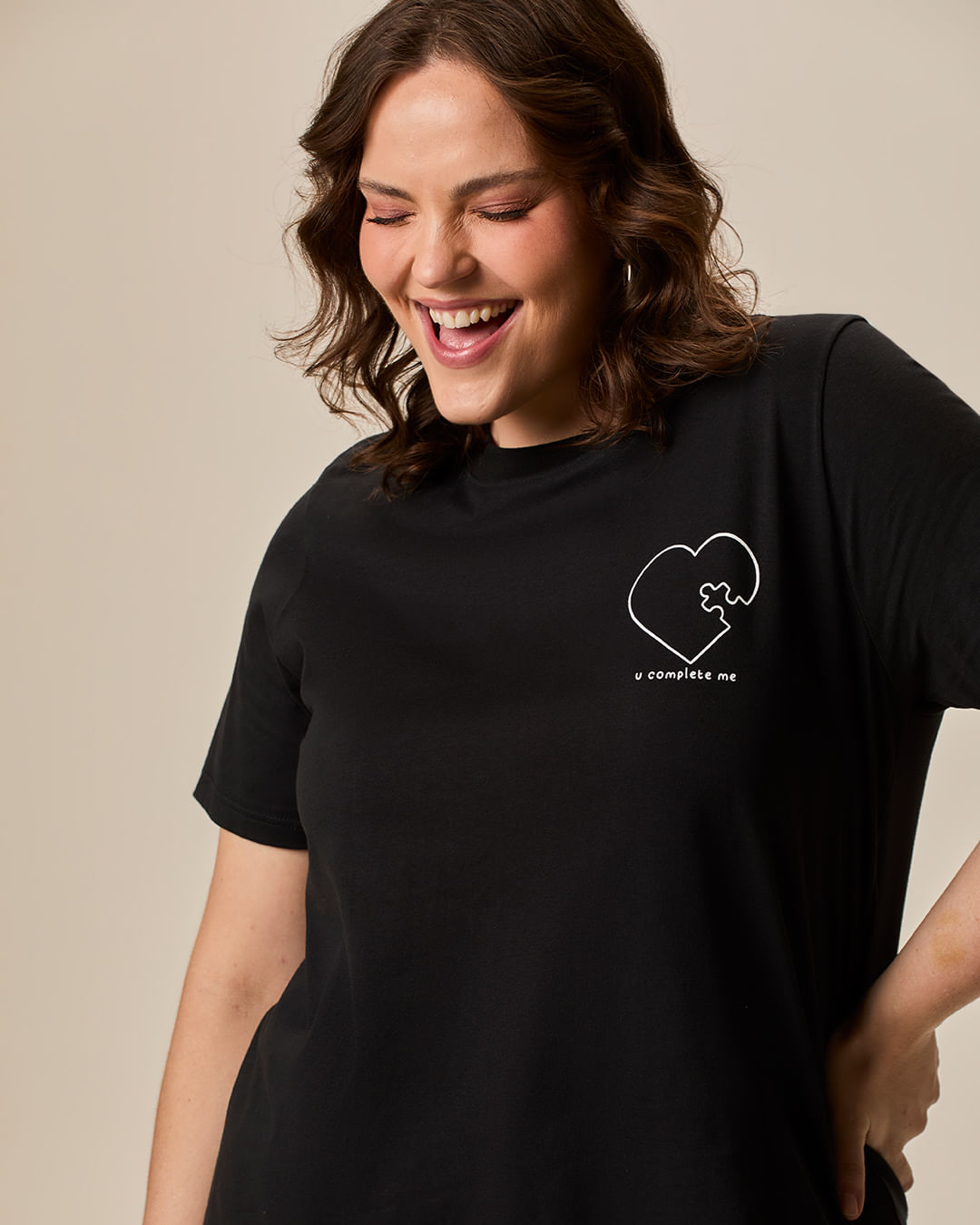 Camiseta Feminina Plus Size Ampla U Complete Me Em Algodão