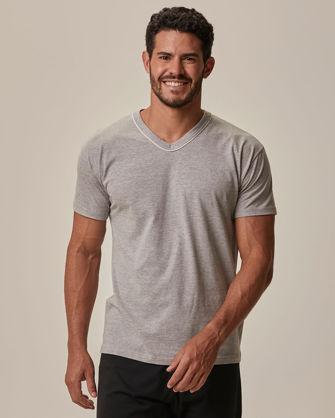 Pijama Longo Masculino Camiseta Decote V E Calça Em Malha 100% Algodão