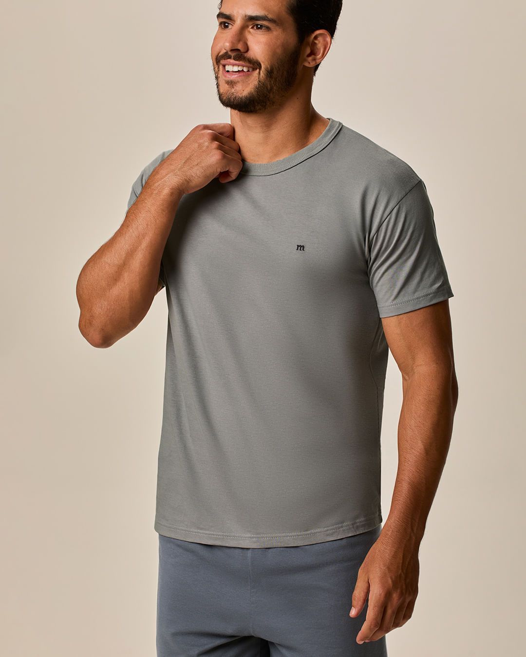 Pijama Curto Masculino Bordado Peitoral Em Malha 100% Algodão